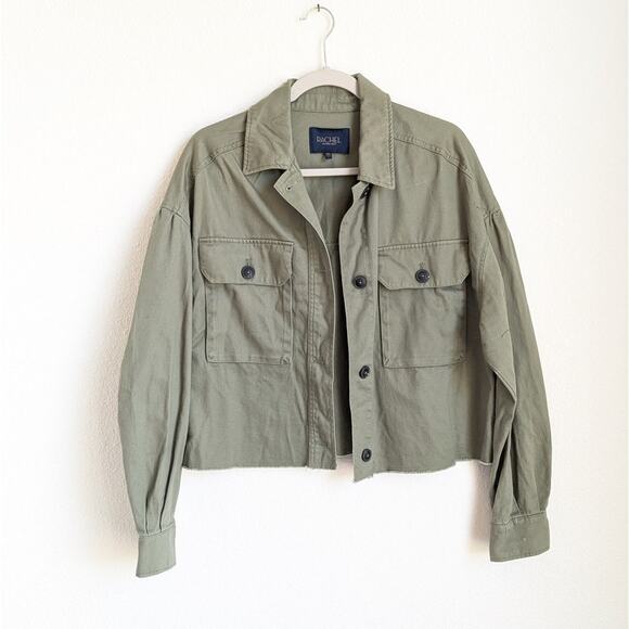 RACHEL Rachel Roy Raw Hem Utility Denim Jacket In Fresh Olive, size L - Picture 2 of 9